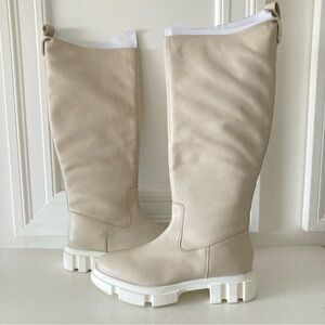NWOT Free People Brooks Tall Leather Boots Ivory